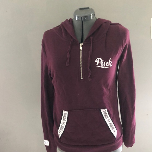 Pink Victoria Secret 3/4 zipper hooded sweatshirt - Picture 1 of 8